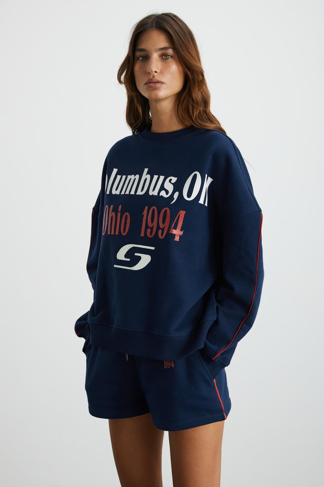 KEIRY Basic Regular Koyu Mavi Tekli Sweatshirt