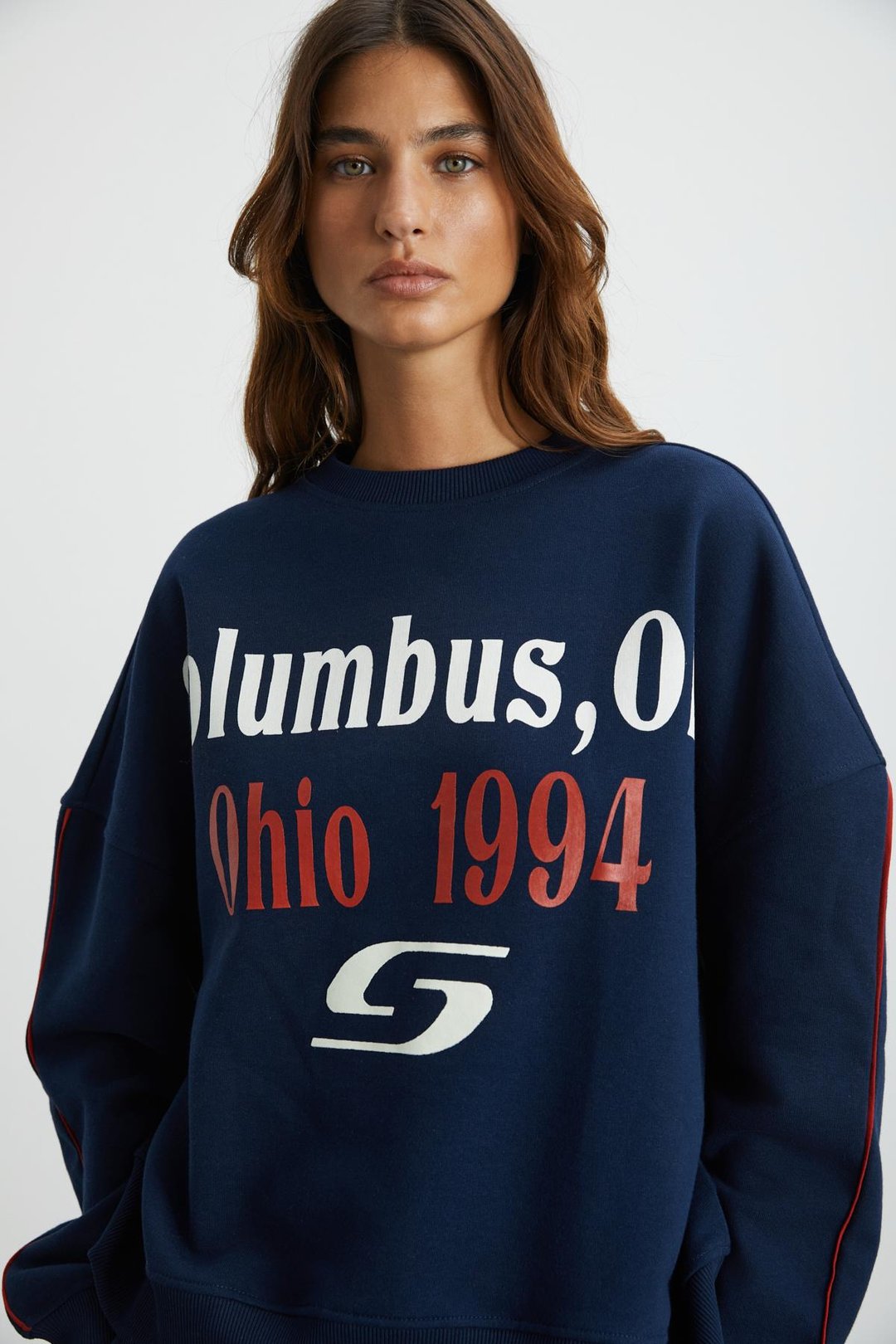 KEIRY Basic Regular Koyu Mavi Tekli Sweatshirt