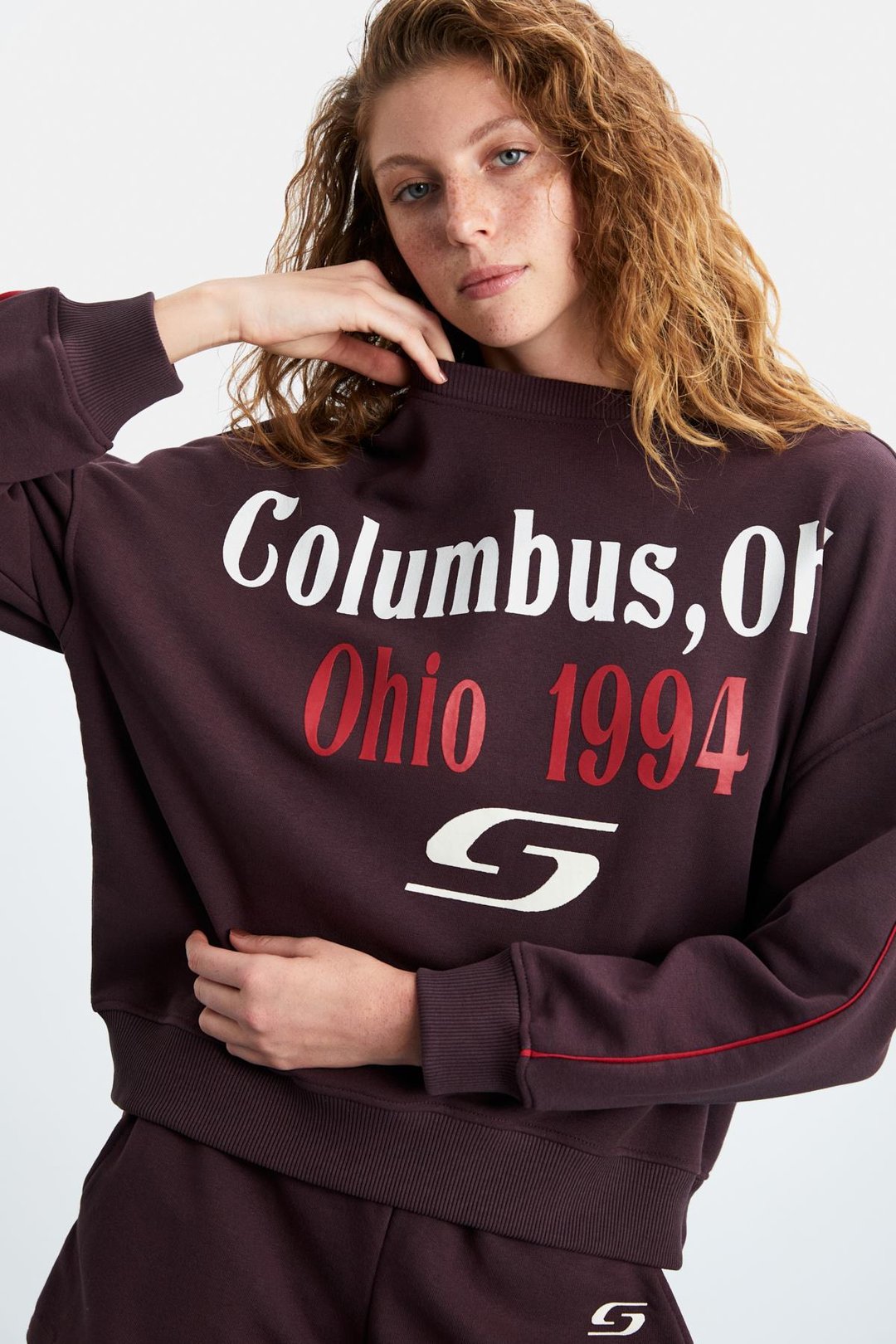 KEIRY Kadın 3 İplik İçi Şardonlu Önü Baskı Detaylı Bisiklet Yaka Koyu Mor Sweatshirt