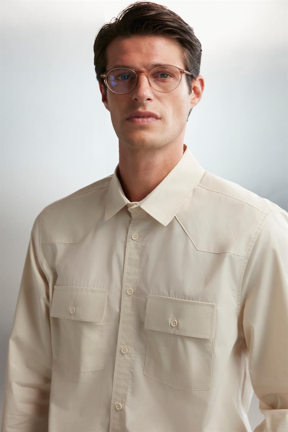 KELVIN  Oversize Taş Rengi Tekli Gömlek