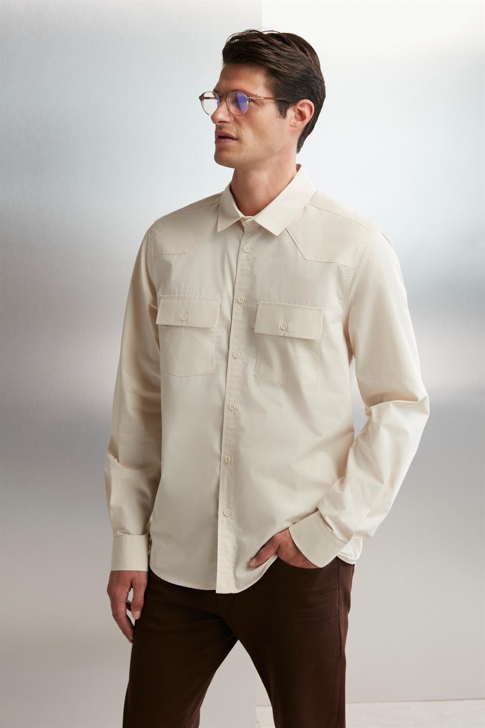 KELVIN  Oversize Taş Rengi Tekli Gömlek