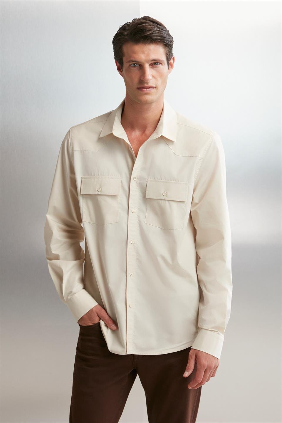 KELVIN  Oversize Taş Rengi Tekli Gömlek