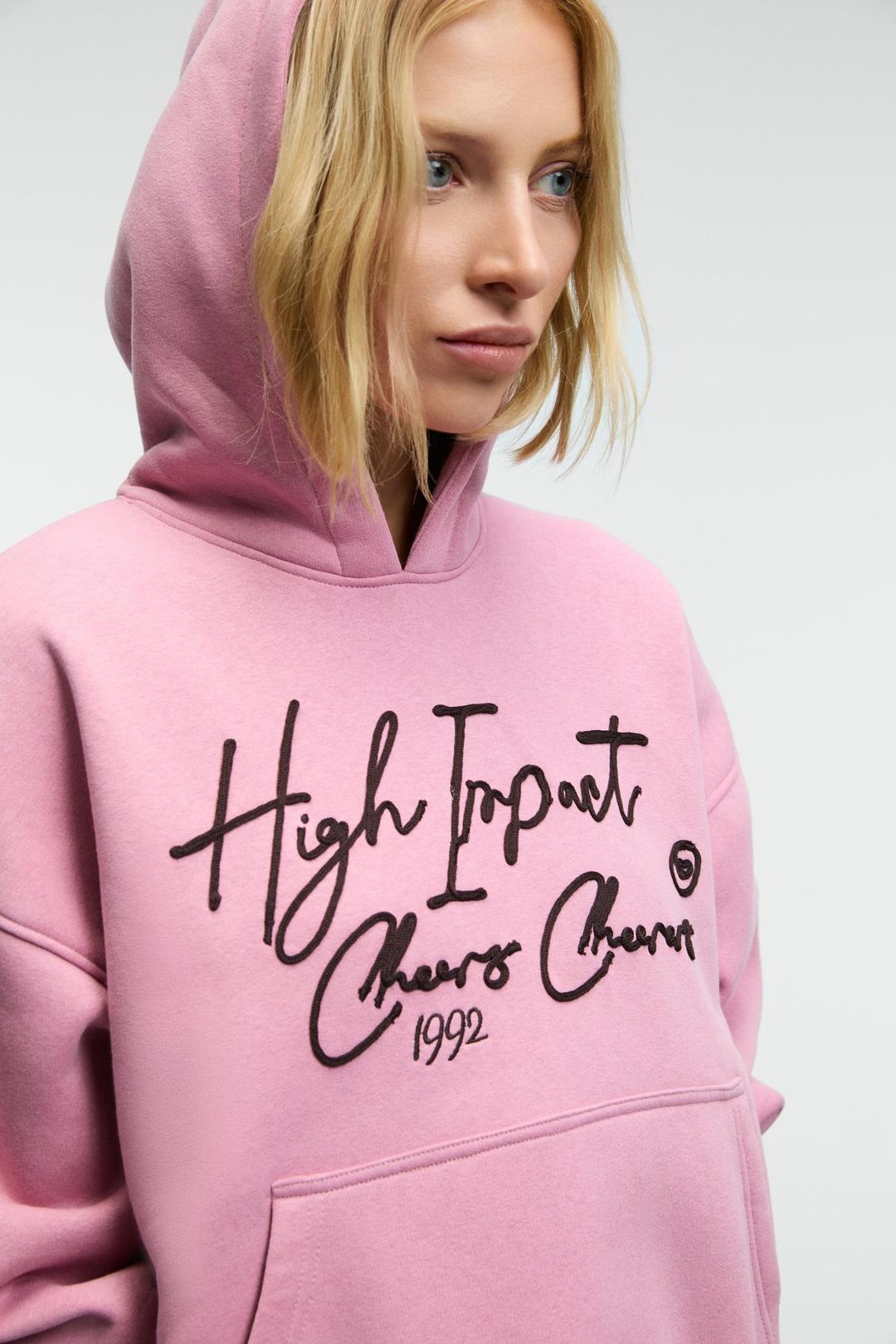 KIKRES Kadın Kapüşonlu Nakış Detaylı Oversize Koyu Pembe Sweatshirt