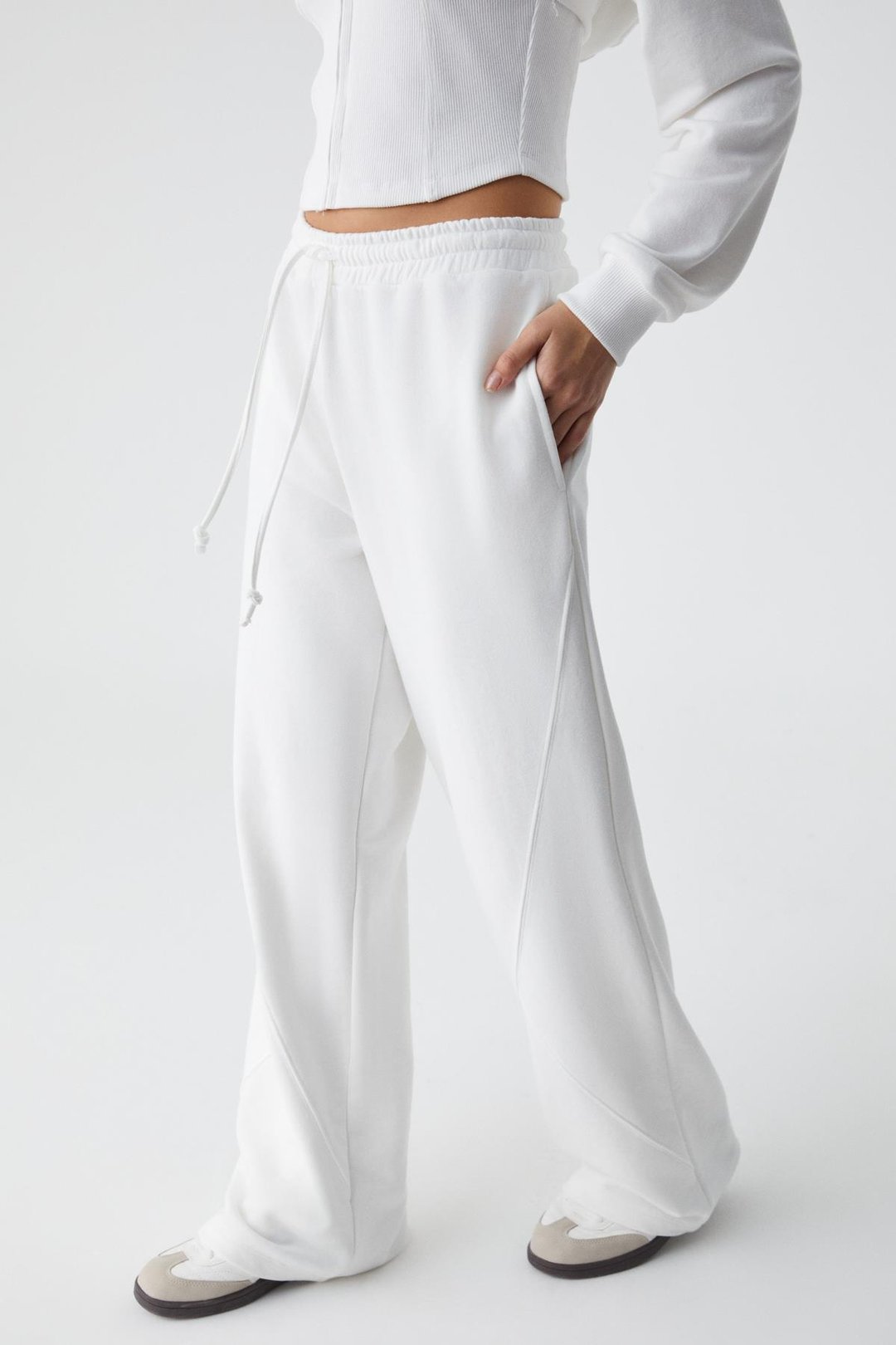 KLED Kadın Bağcıklı Geniş Paça Regular Ekru Eşofman Altı