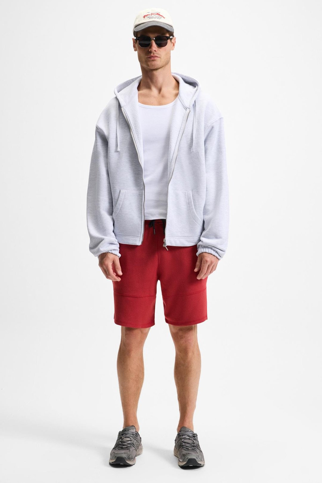 KONSA Erkek Beli Lastikli Kordonlu Yanları Fermuarlı Cepli Relaxed Fit Kırmızı Şort & Bermuda