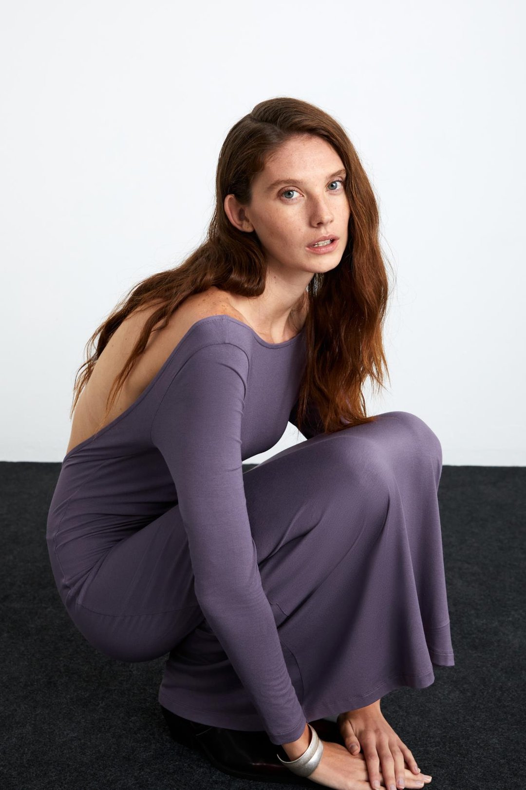 KRIZIA Kadın Viskon Karışımlı Kayık Yaka Slim Fit Mürdüm Elbise