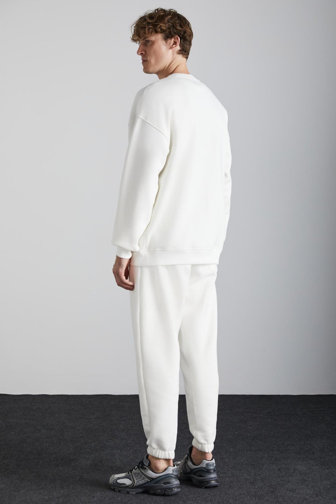 KYOTO Erkek Organik Pamuklu İçi Polarlı Geniş Kesim Paçası Lastikli Jogger Ekru Eşofman Altı