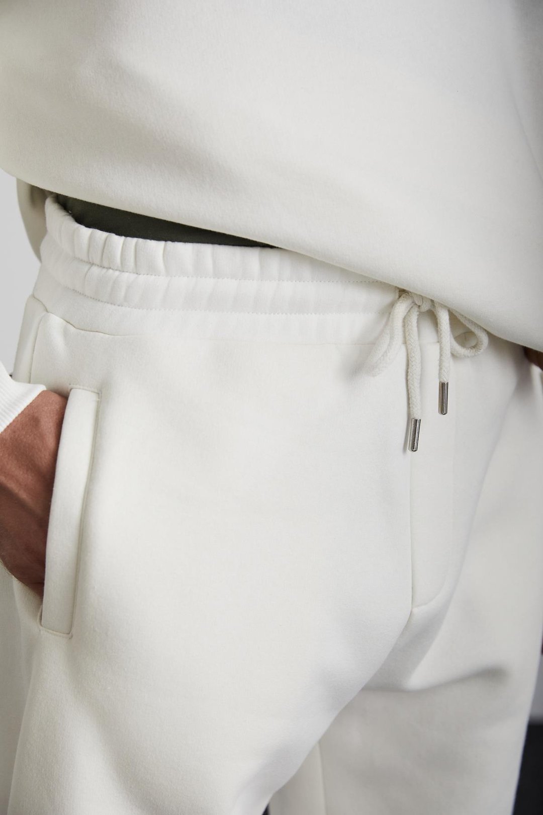 KYOTO Erkek Organik Pamuklu İçi Polarlı Geniş Kesim Paçası Lastikli Jogger Ekru Eşofman Altı