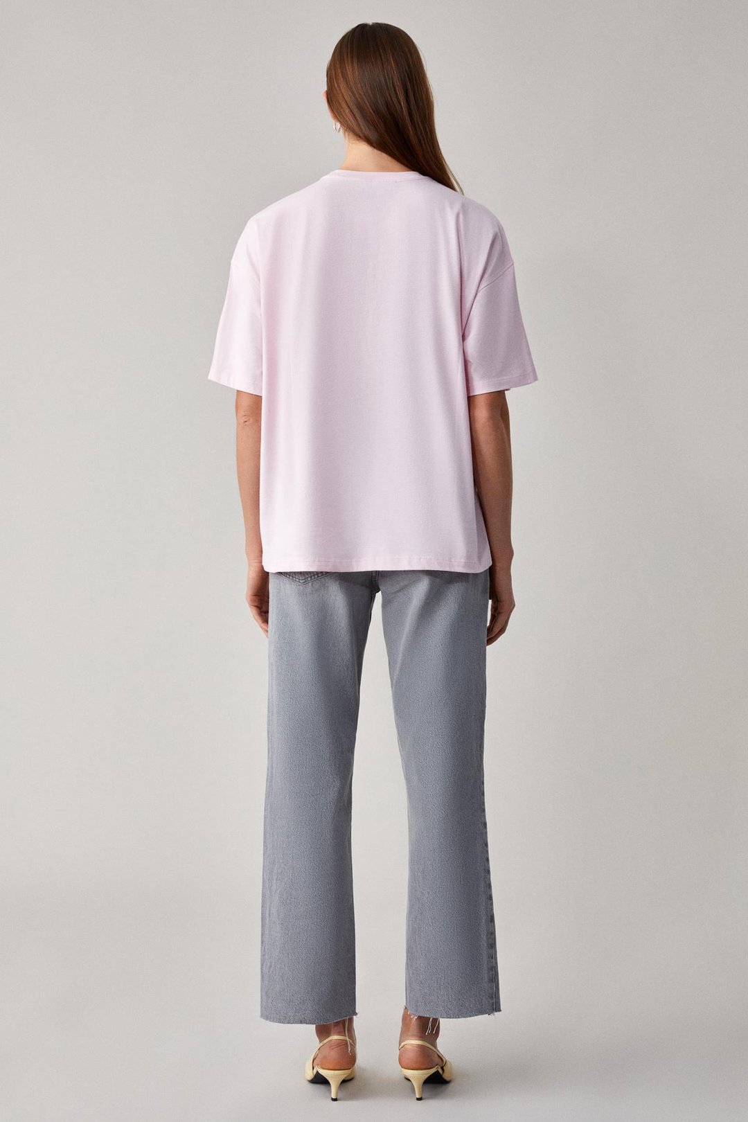 LAGERTHA Kadın %100 organik Pamuklu Kalın Dokulu Oversize Fit Yuvarlak Yakalı Açık Pembe T-Shirt