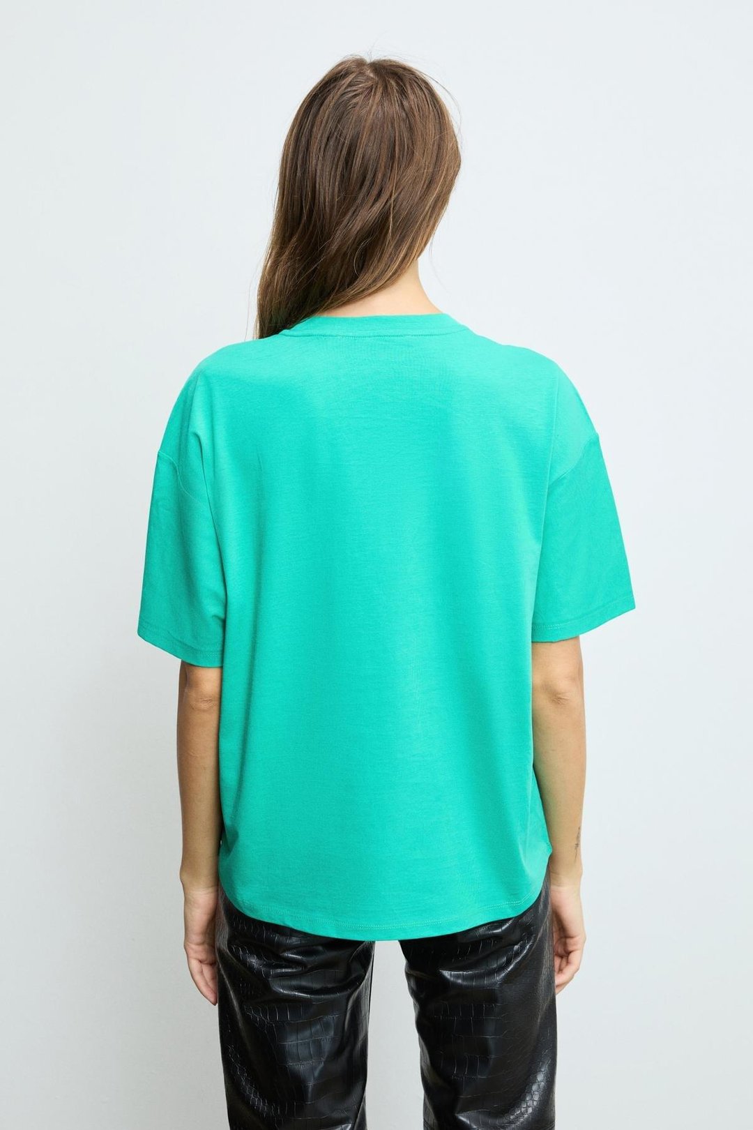 LAGERTHA Kadın %100 organik Pamuklu Kalın Dokulu Oversize Fit Yuvarlak Yakalı Yeşil T-Shirt