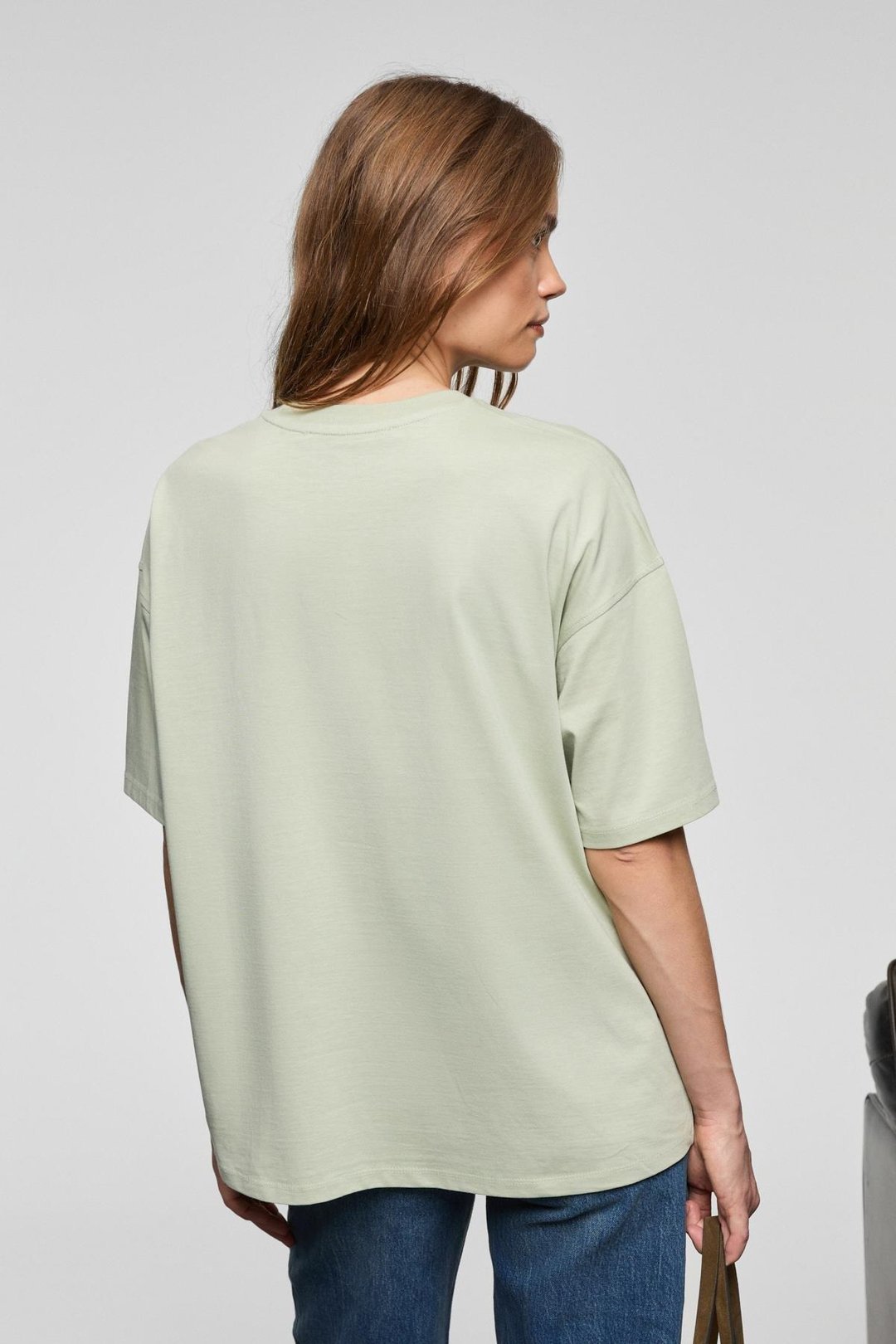 LAGERTHA Kadın %100 organik Pamuklu Kalın Dokulu Oversize Fit Yuvarlak Yakalı Mint Yeşil T-Shirt