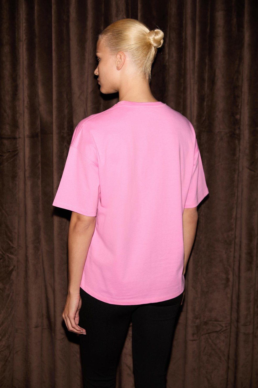 LAGERTHA Kadın %100 organik Pamuklu Kalın Dokulu Oversize Fit Yuvarlak Yakalı Pembe T-Shirt