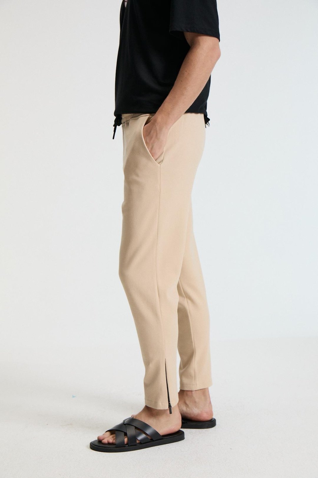 LAMARE Erkek Beli Lastikli Yanları Cepli Regular Fİt Bej Eşofman Altı