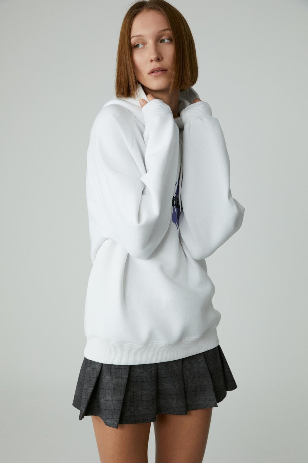 LAMARI Kadın Oversıze Şardonlu Kapüşonlu Beyaz Sweatshirt