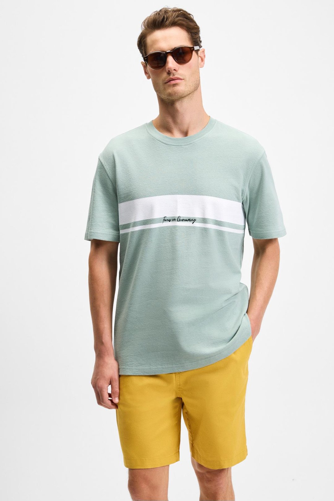 LAMINE Erkek Baskı Ve Nakış Detaylı %100 Organik Pamuk Bisiklet Yaka Kısa Kollu Regular Fit Yeşil T-Shirt