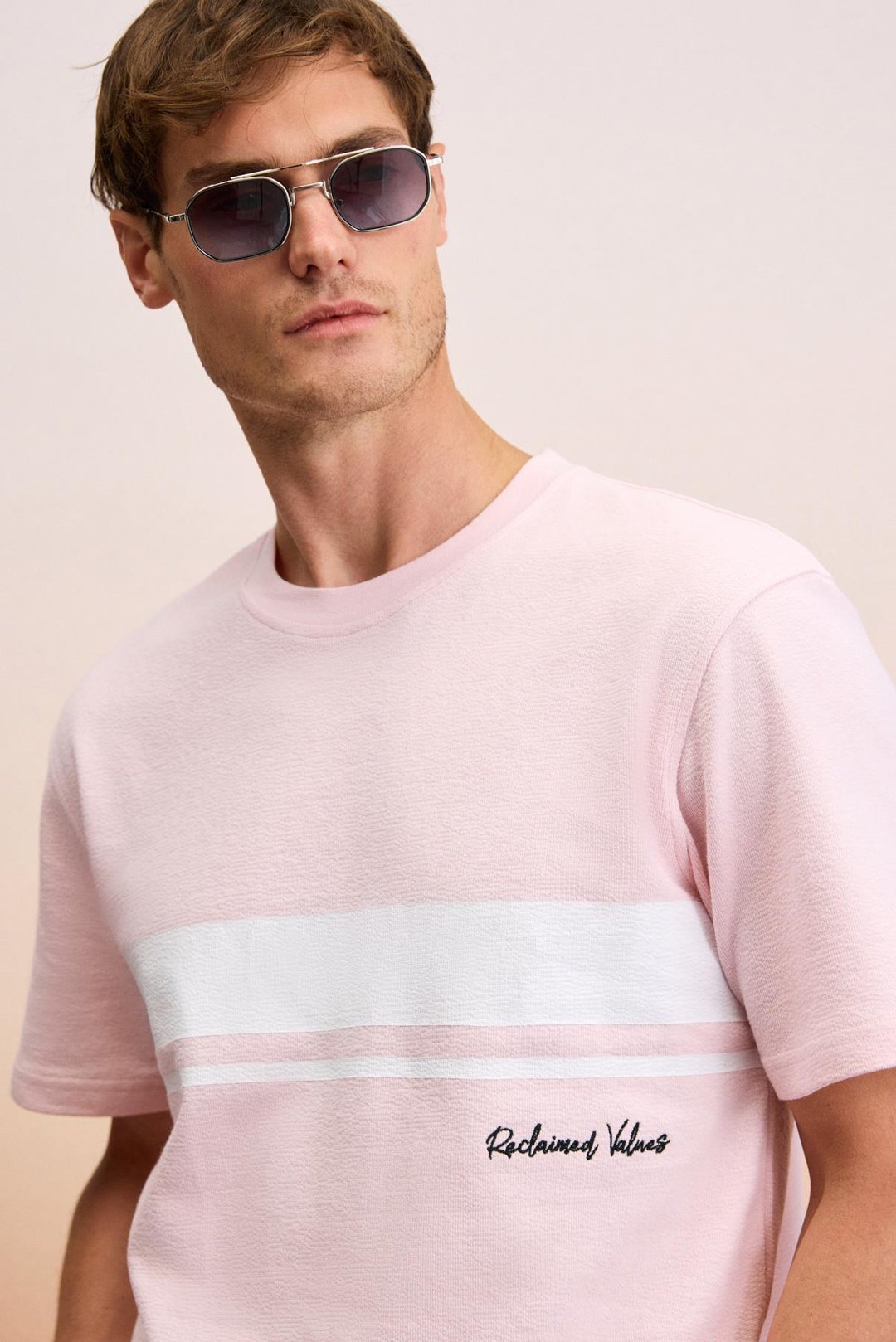 LAMINE Erkek Baskı Ve Nakış Detaylı %100 Organik Pamuk Bisiklet Yaka Kısa Kollu Regular Fit Pembe T-Shirt