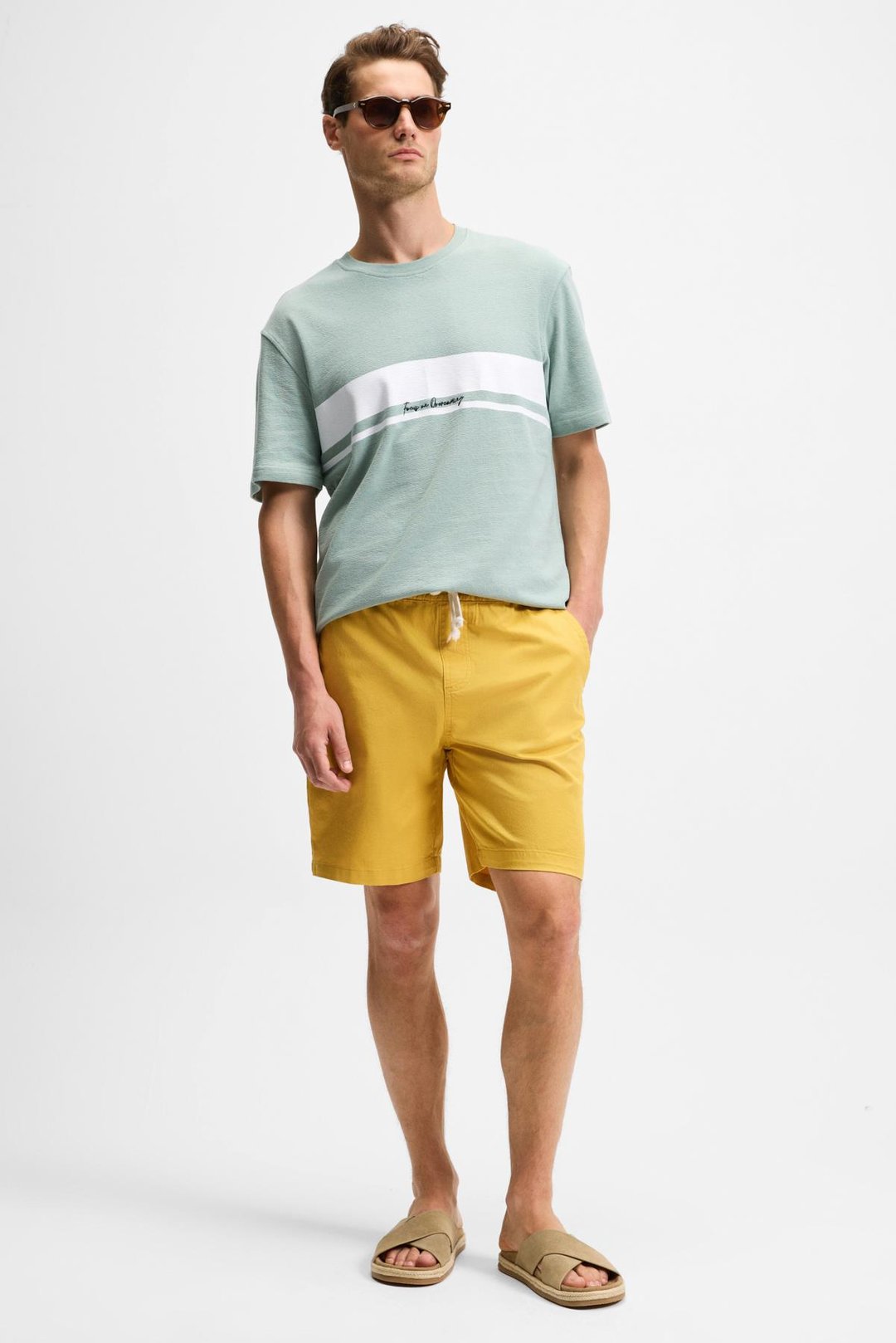 LAMINE Erkek Baskı Ve Nakış Detaylı %100 Organik Pamuk Bisiklet Yaka Kısa Kollu Regular Fit Yeşil T-Shirt