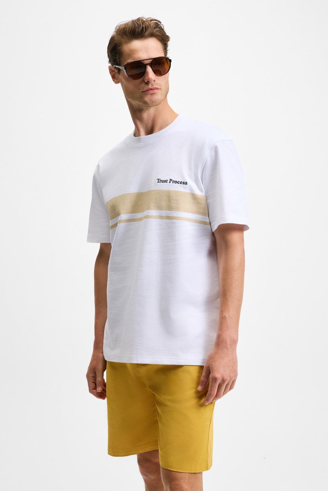 LAMINE Erkek Baskı Ve Nakış Detaylı %100 Organik Pamuk Bisiklet Yaka Kısa Kollu Regular Fit Beyaz T-Shirt