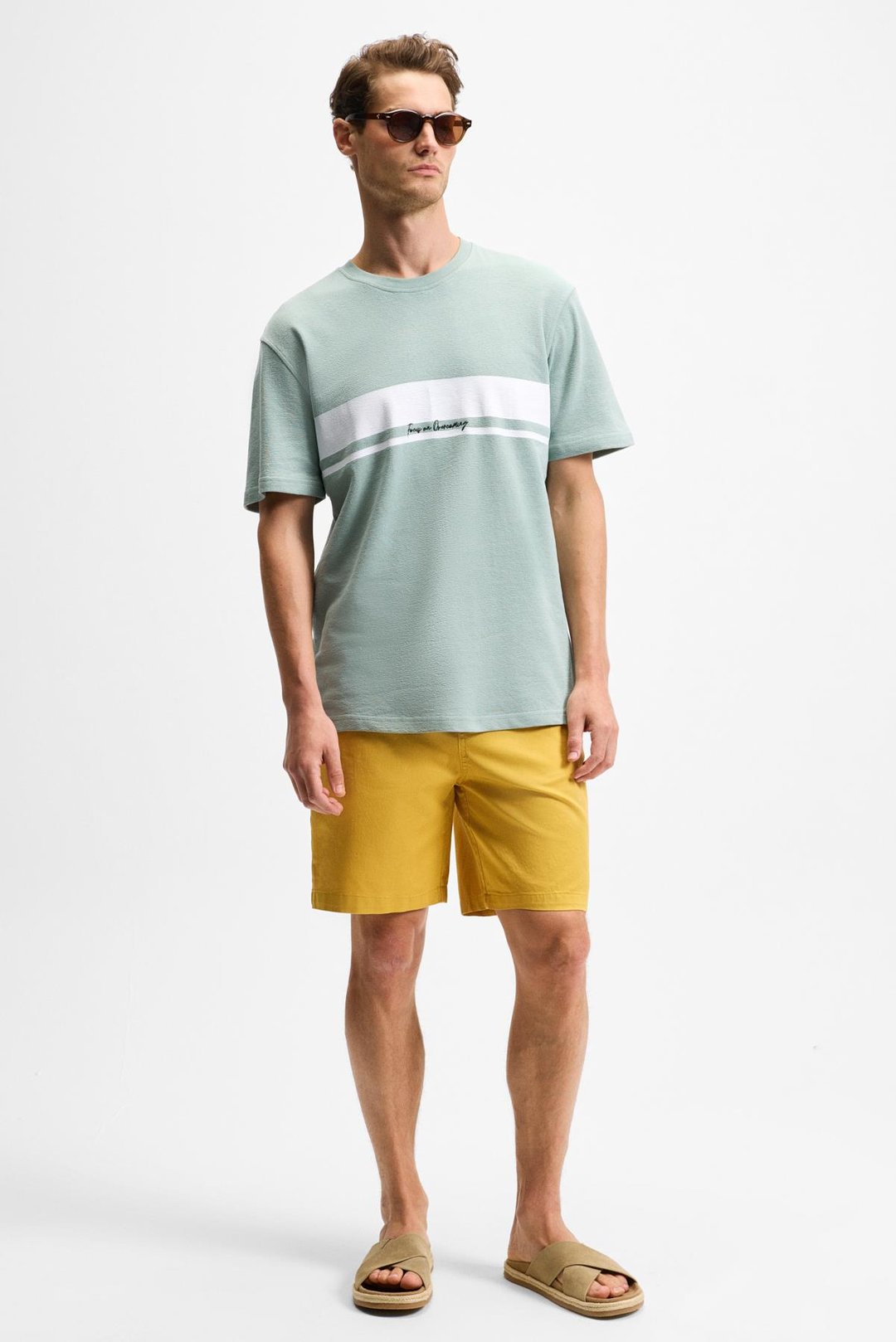 LAMINE Erkek Baskı Ve Nakış Detaylı %100 Organik Pamuk Bisiklet Yaka Kısa Kollu Regular Fit Yeşil T-Shirt