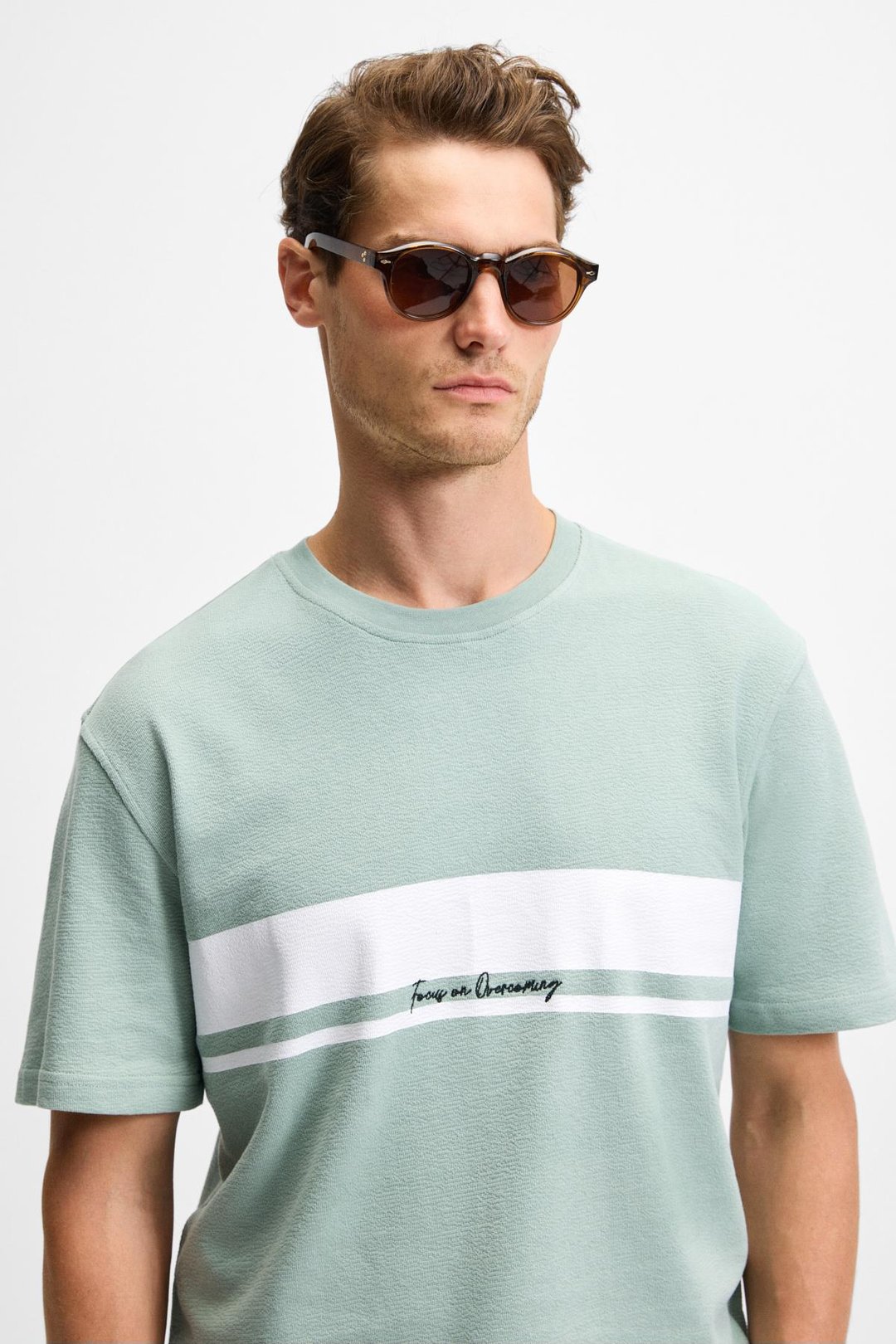 LAMINE Erkek Baskı Ve Nakış Detaylı %100 Organik Pamuk Bisiklet Yaka Kısa Kollu Regular Fit Yeşil T-Shirt