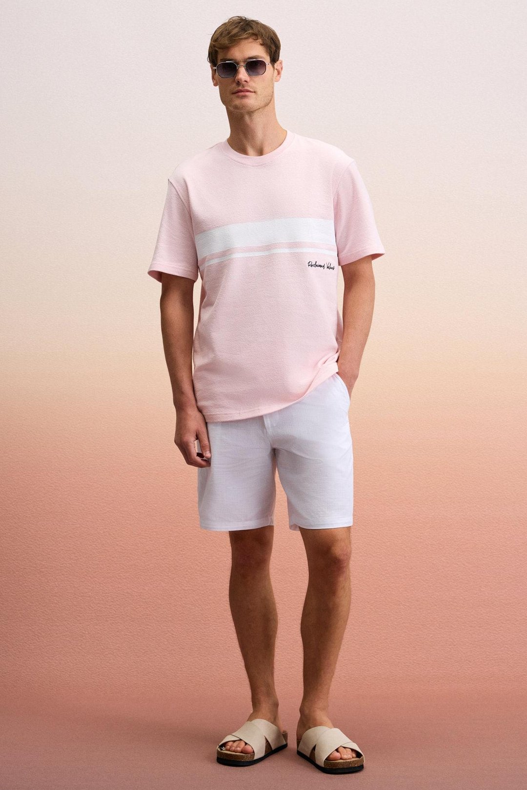 LAMINE Erkek Baskı Ve Nakış Detaylı %100 Organik Pamuk Bisiklet Yaka Kısa Kollu Regular Fit Pembe T-Shirt