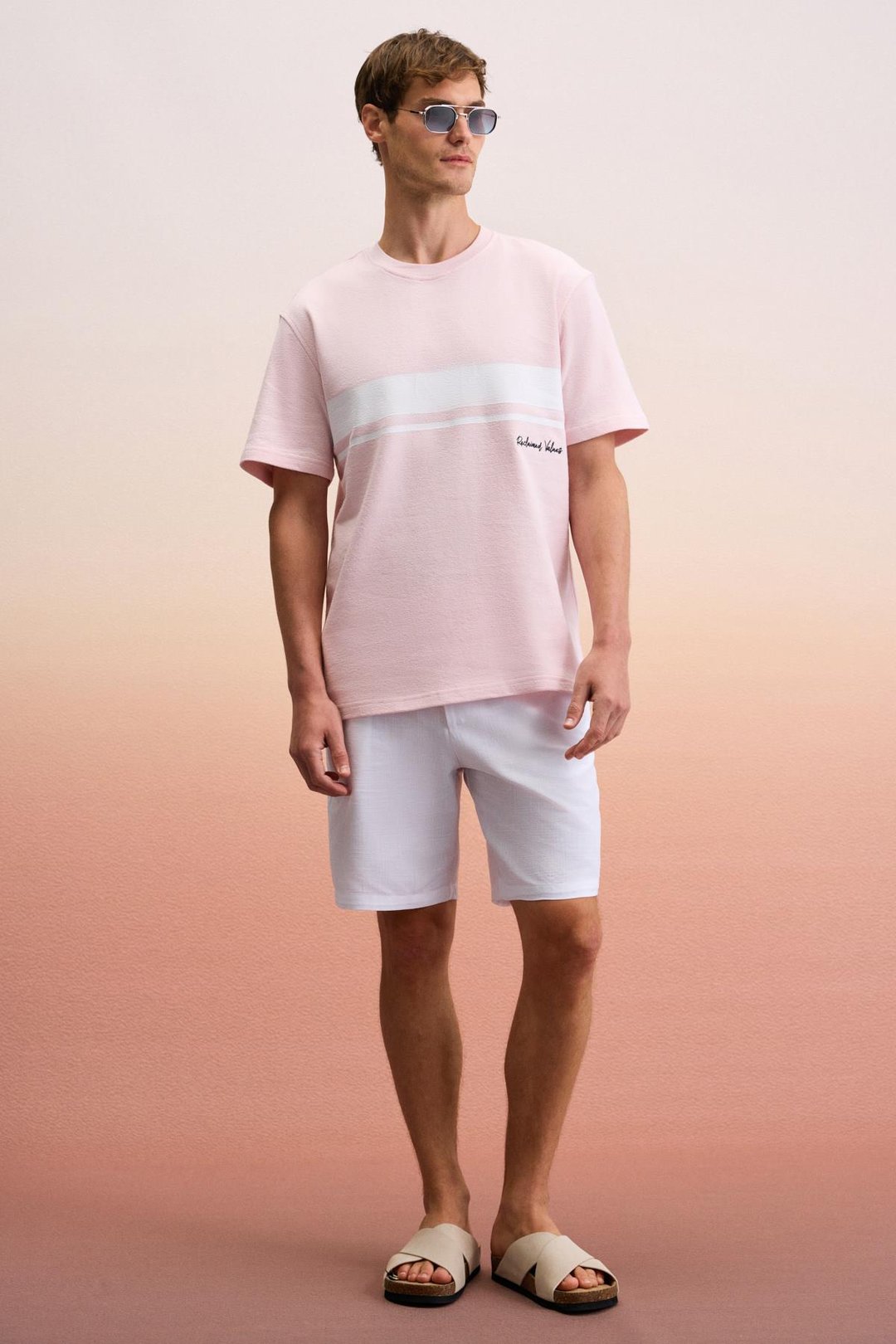 LAMINE Erkek Baskı Ve Nakış Detaylı %100 Organik Pamuk Bisiklet Yaka Kısa Kollu Regular Fit Pembe T-Shirt