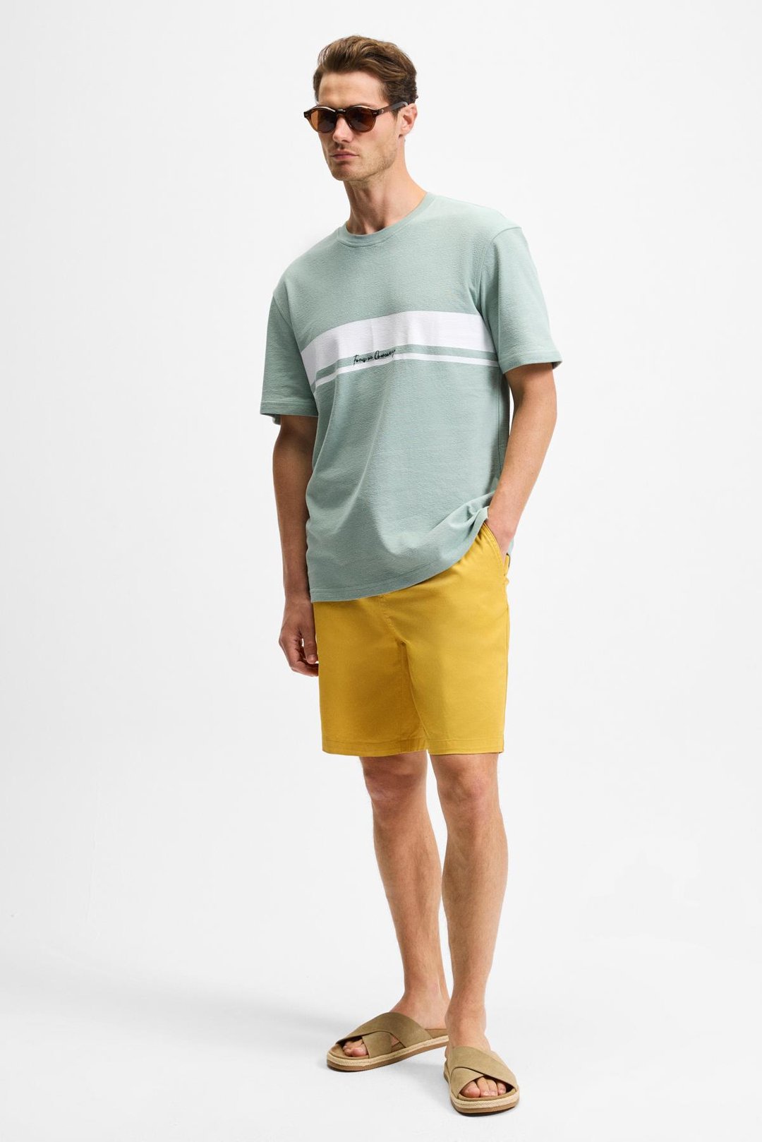 LAMINE Erkek Baskı Ve Nakış Detaylı %100 Organik Pamuk Bisiklet Yaka Kısa Kollu Regular Fit Yeşil T-Shirt