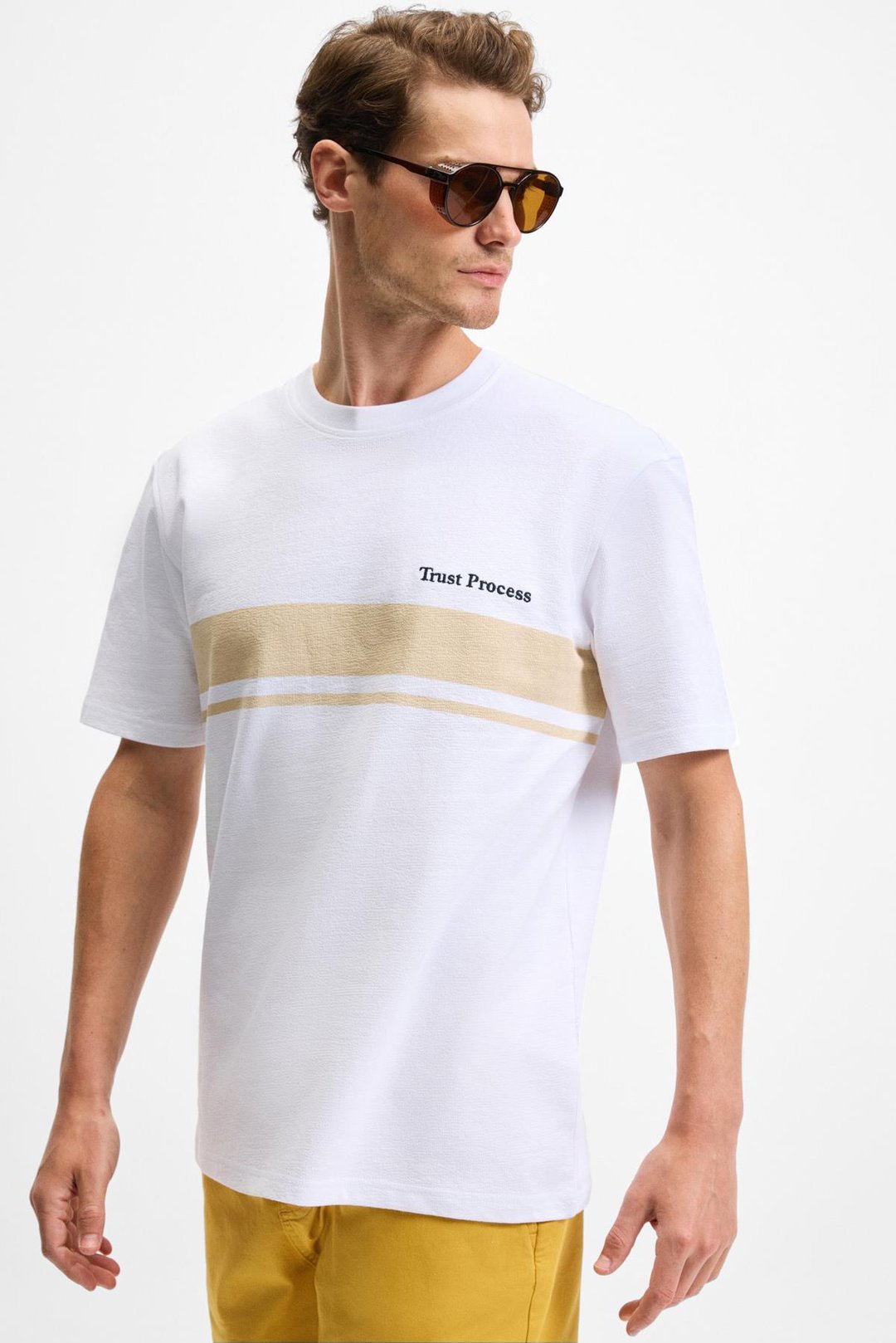 LAMINE Erkek Baskı Ve Nakış Detaylı %100 Organik Pamuk Bisiklet Yaka Kısa Kollu Regular Fit Beyaz T-Shirt