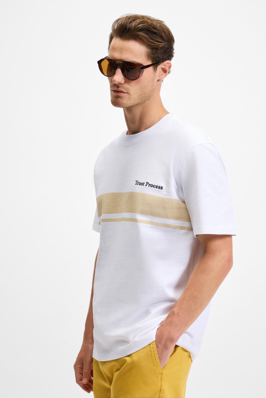 LAMINE Erkek Baskı Ve Nakış Detaylı %100 Organik Pamuk Bisiklet Yaka Kısa Kollu Regular Fit Beyaz T-Shirt