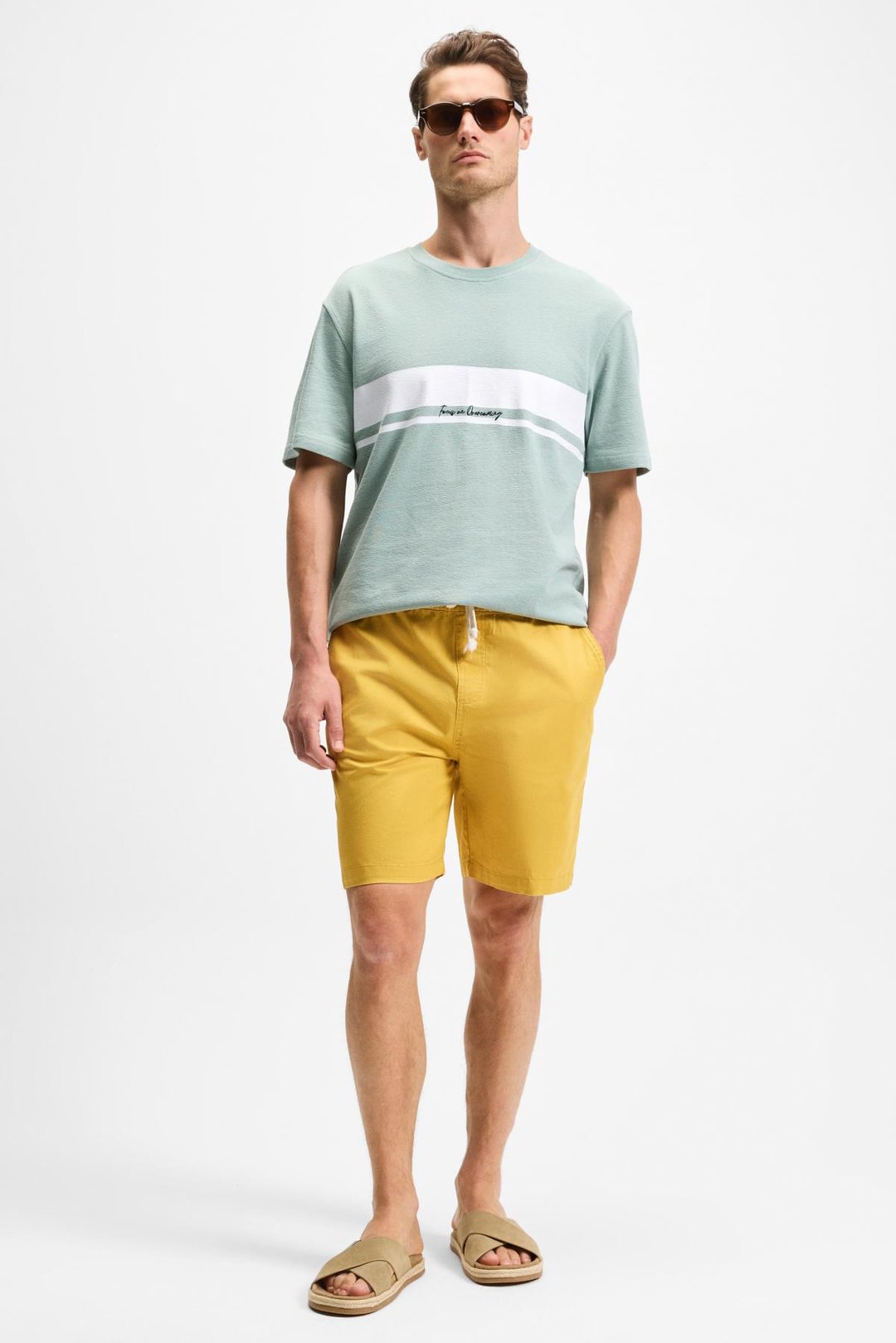 LAMINE Erkek Baskı Ve Nakış Detaylı %100 Organik Pamuk Bisiklet Yaka Kısa Kollu Regular Fit Yeşil T-Shirt