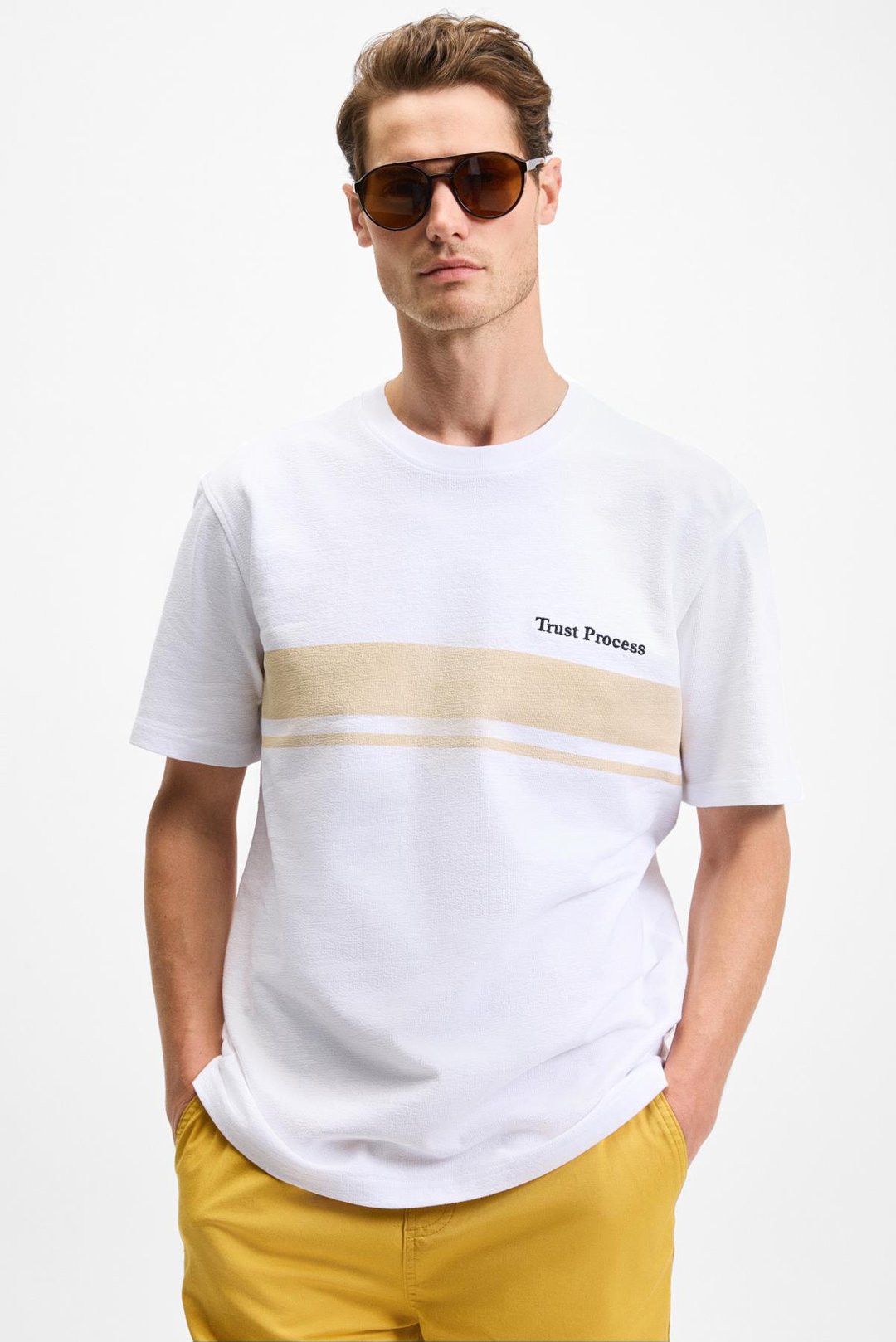 LAMINE Erkek Baskı Ve Nakış Detaylı %100 Organik Pamuk Bisiklet Yaka Kısa Kollu Regular Fit Beyaz T-Shirt