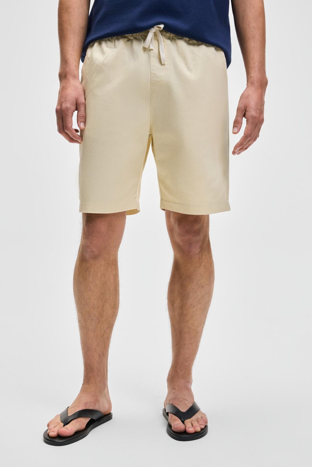 LASPER Erkek Likralı Yanları Cepli Beli Lastikli Relaxed Fit Vanilya Şort