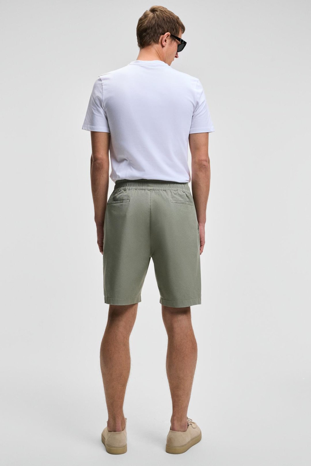 LASPER Erkek Likralı Yanları Cepli Beli Lastikli Relaxed Fit Açık Haki Şort