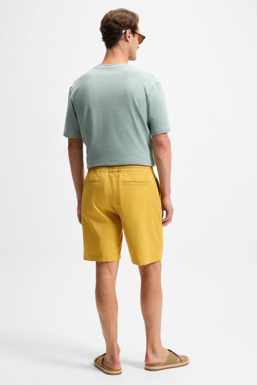 LASPER Erkek Likralı Yanları Cepli Beli Lastikli Relaxed Fit Safran Sarı Şort