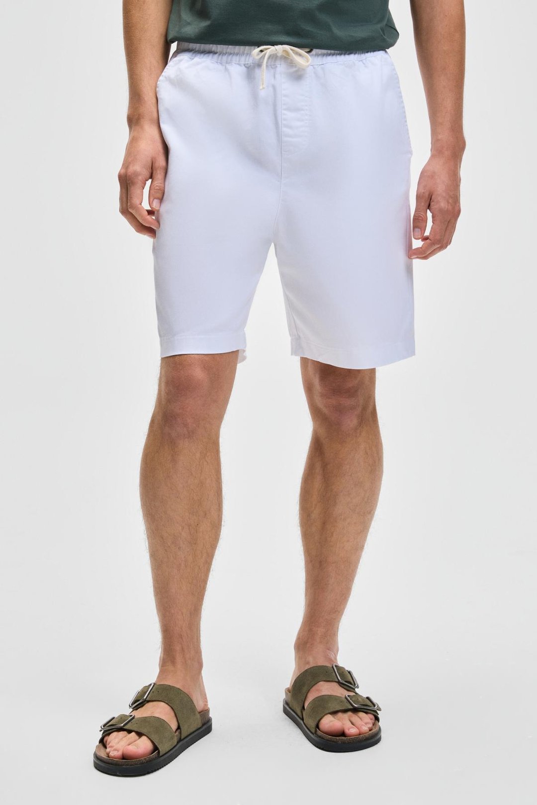 LASPER Erkek Likralı Yanları Cepli Beli Lastikli Relaxed Fit Beyaz Şort