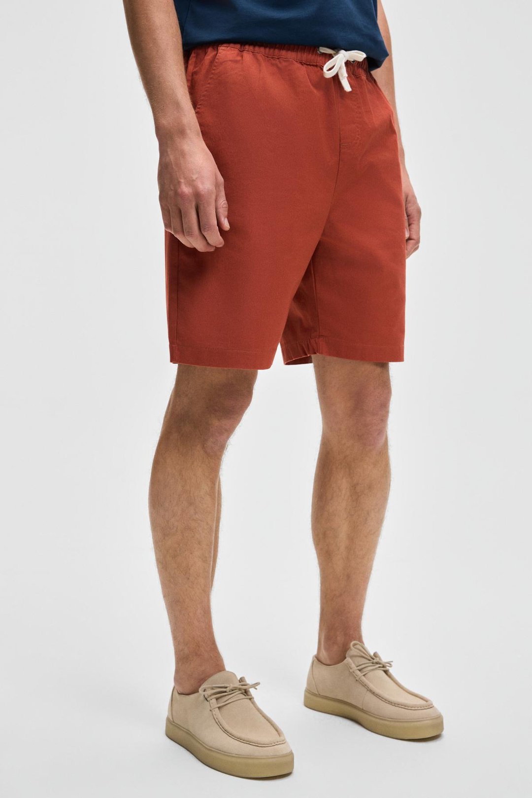 LASPER Erkek Likralı Yanları Cepli Beli Lastikli Relaxed Fit Kiremit Rengi Şort