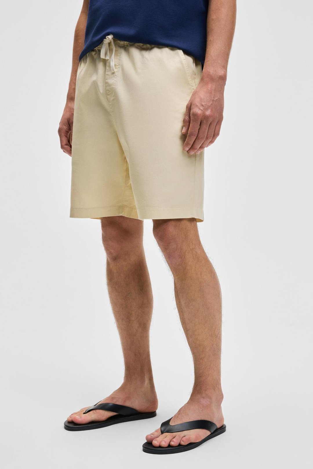 LASPER Erkek Likralı Yanları Cepli Beli Lastikli Relaxed Fit Vanilya Şort