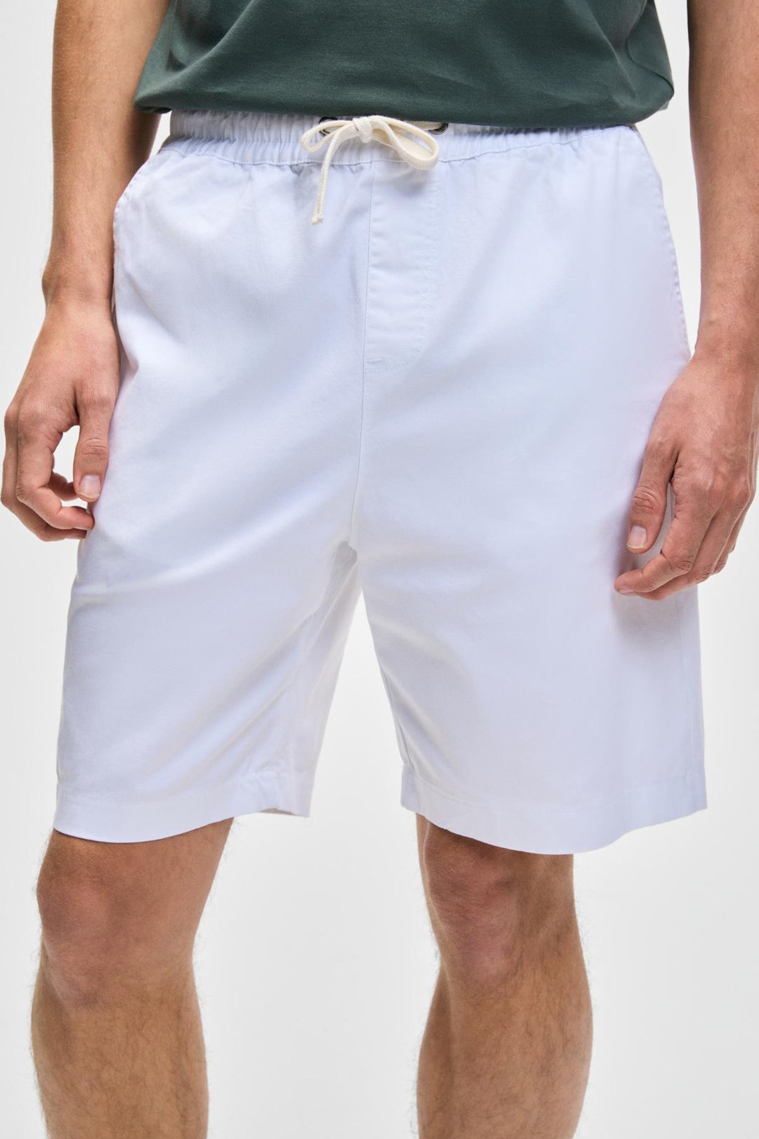 LASPER Erkek Likralı Yanları Cepli Beli Lastikli Relaxed Fit Beyaz Şort