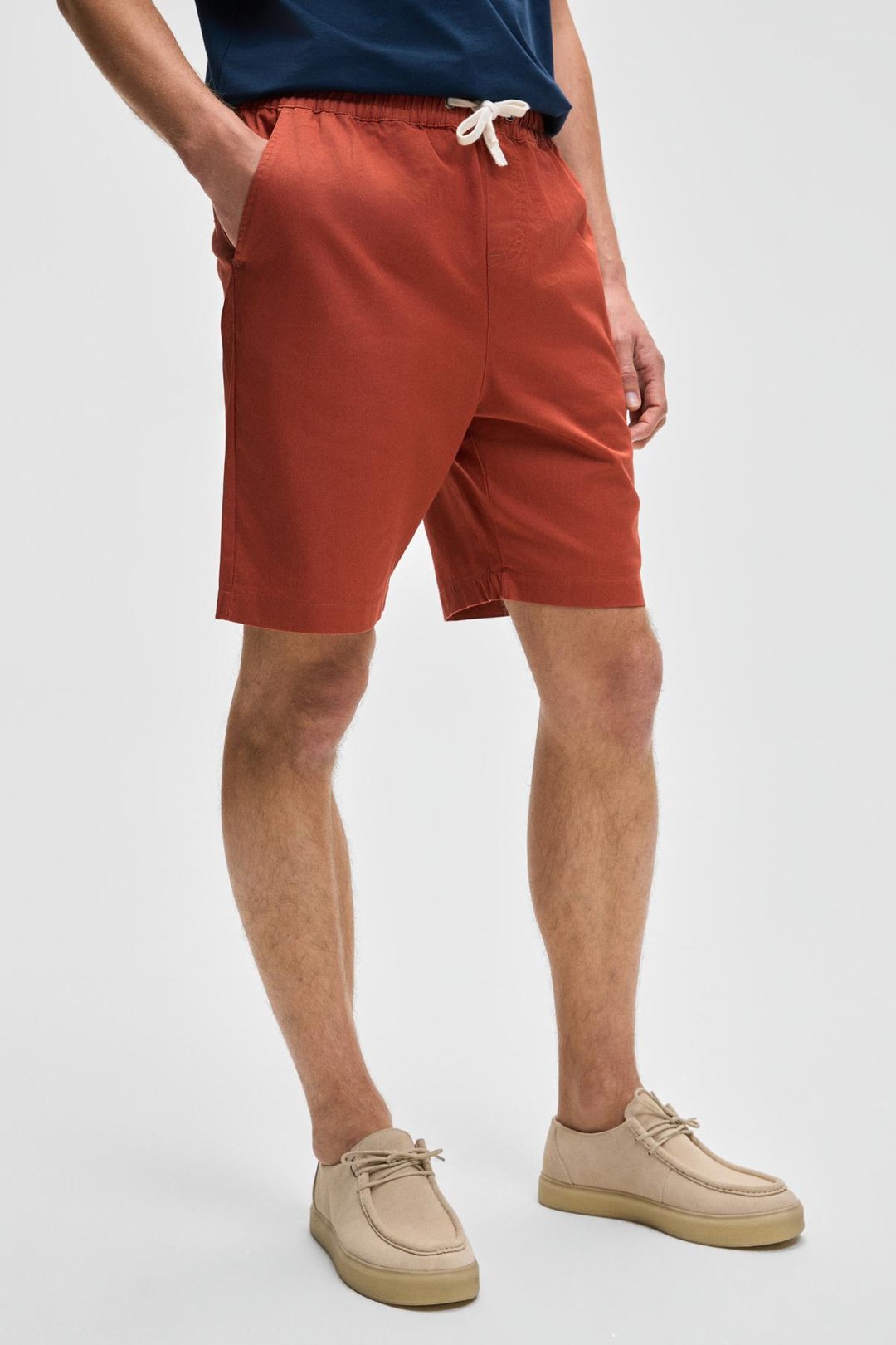 LASPER Erkek Likralı Yanları Cepli Beli Lastikli Relaxed Fit Kiremit Rengi Şort