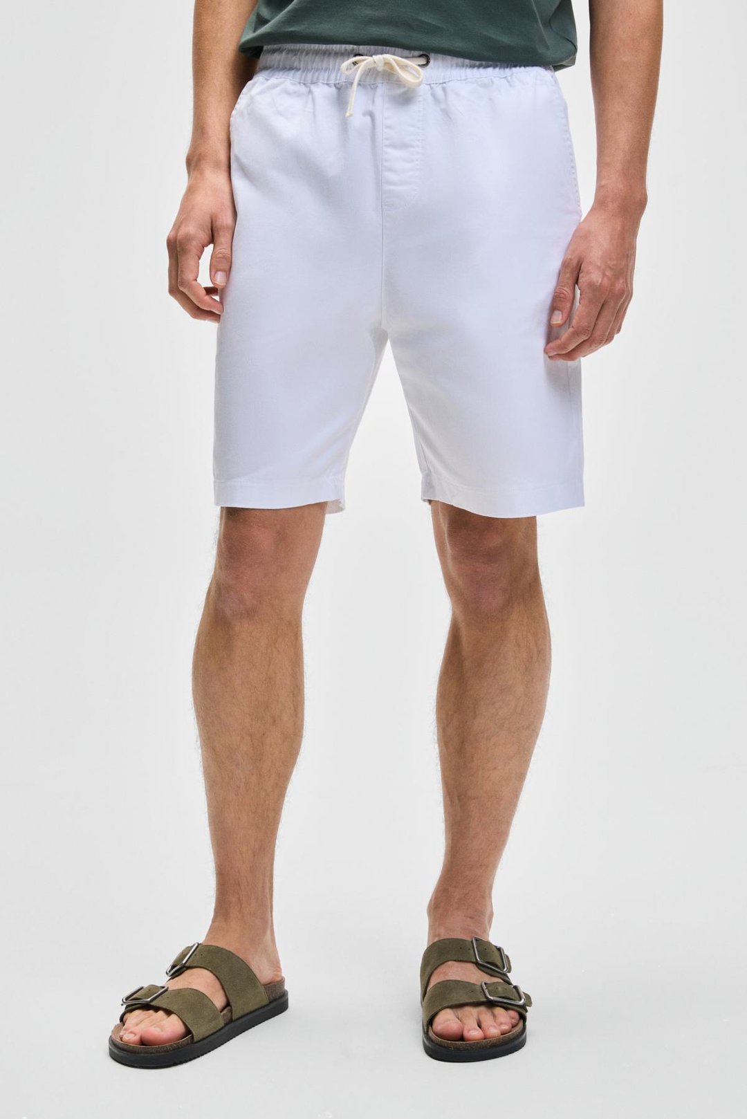 LASPER Erkek Likralı Yanları Cepli Beli Lastikli Relaxed Fit Beyaz Şort