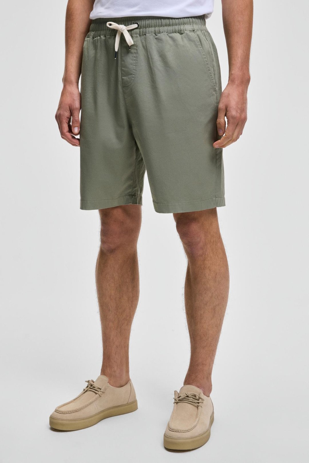 LASPER Erkek Likralı Yanları Cepli Beli Lastikli Relaxed Fit Açık Haki Şort