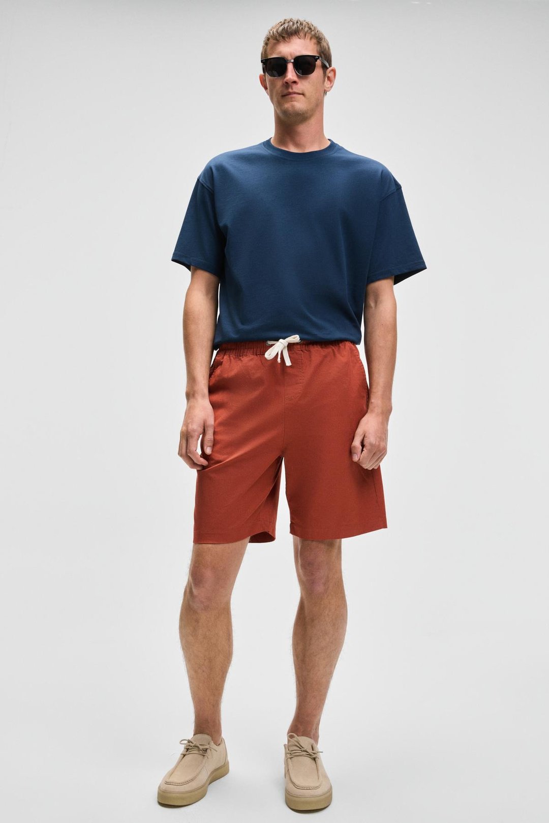 LASPER Erkek Likralı Yanları Cepli Beli Lastikli Relaxed Fit Kiremit Rengi Şort