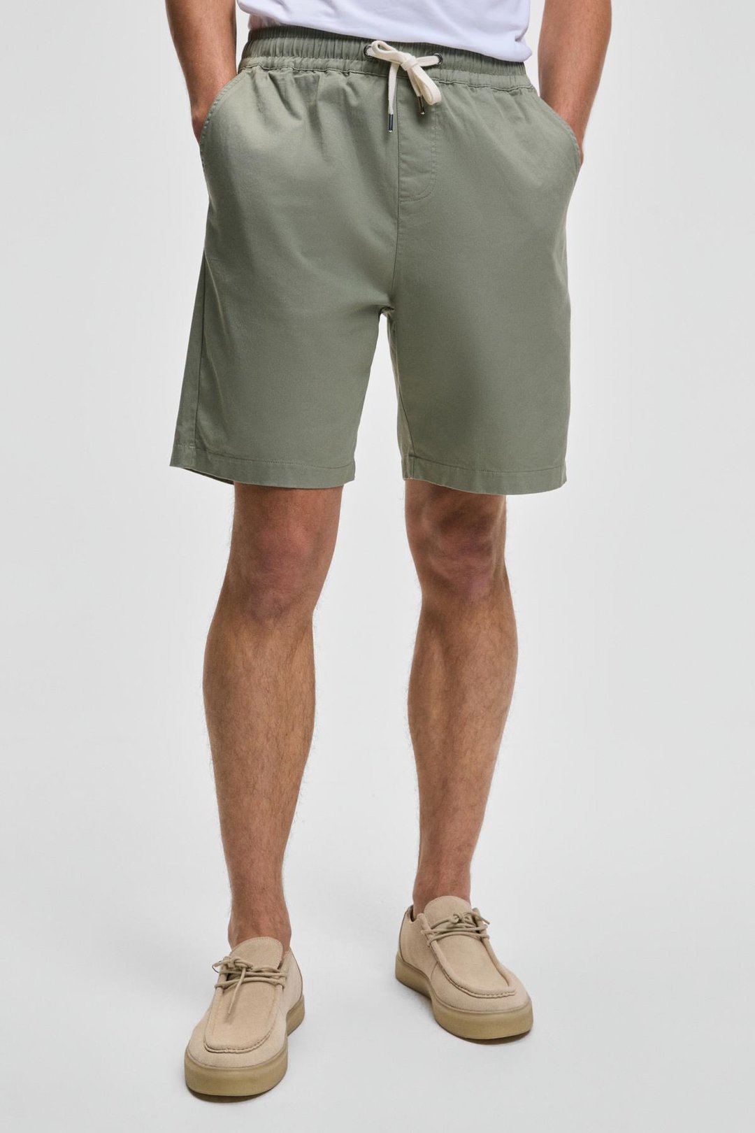 LASPER Erkek Likralı Yanları Cepli Beli Lastikli Relaxed Fit Açık Haki Şort