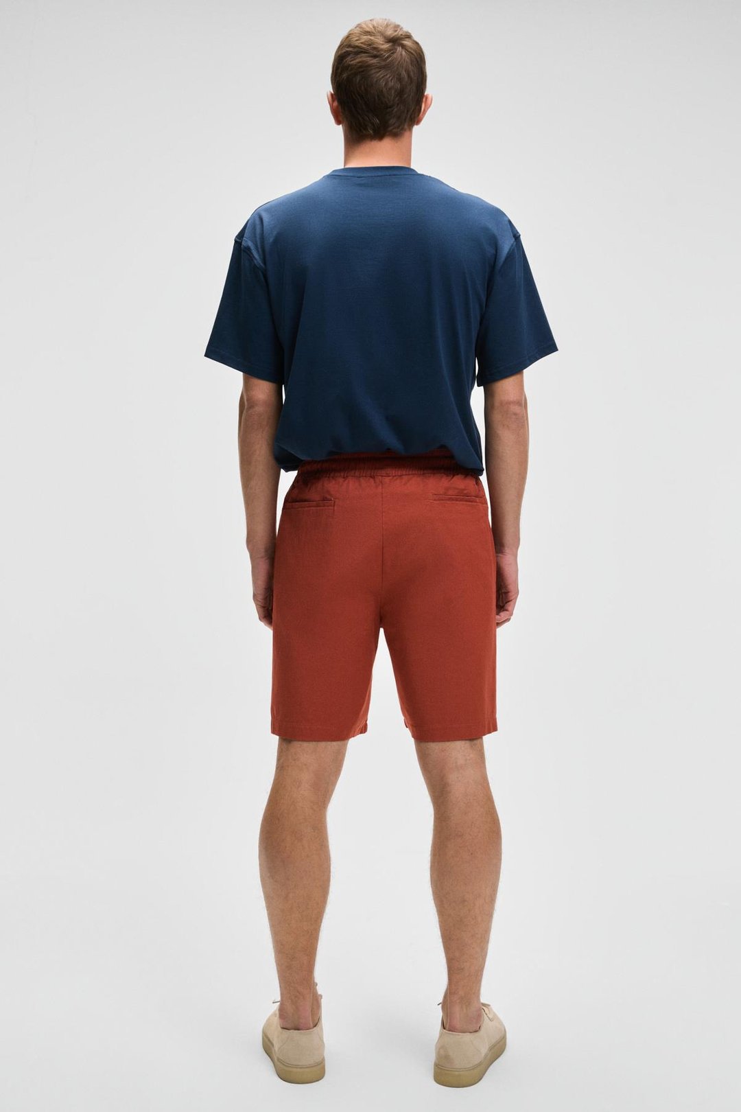 LASPER Erkek Likralı Yanları Cepli Beli Lastikli Relaxed Fit Kiremit Rengi Şort