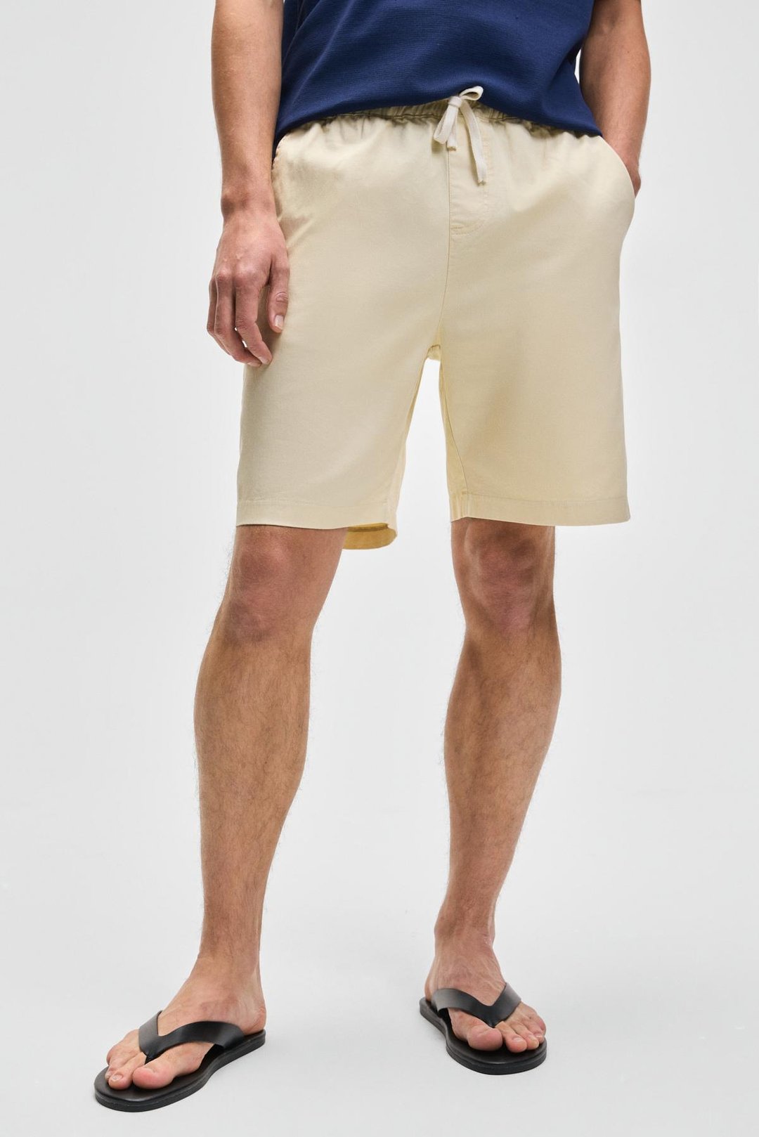 LASPER Erkek Likralı Yanları Cepli Beli Lastikli Relaxed Fit Vanilya Şort