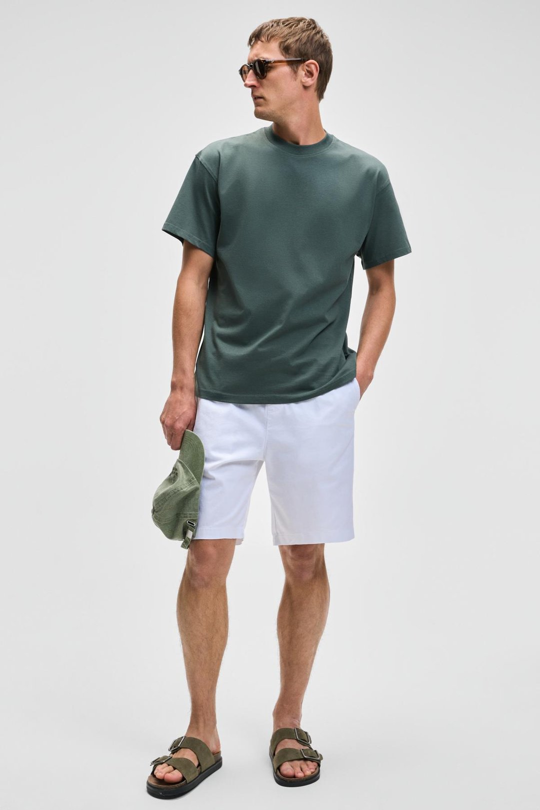 LASPER Erkek Likralı Yanları Cepli Beli Lastikli Relaxed Fit Beyaz Şort