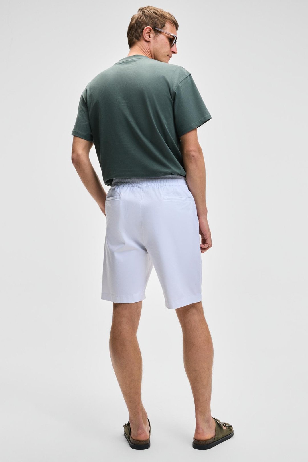 LASPER Erkek Likralı Yanları Cepli Beli Lastikli Relaxed Fit Beyaz Şort