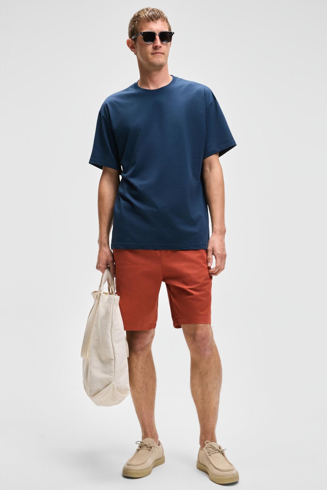 LASPER Erkek Likralı Yanları Cepli Beli Lastikli Relaxed Fit Kiremit Rengi Şort