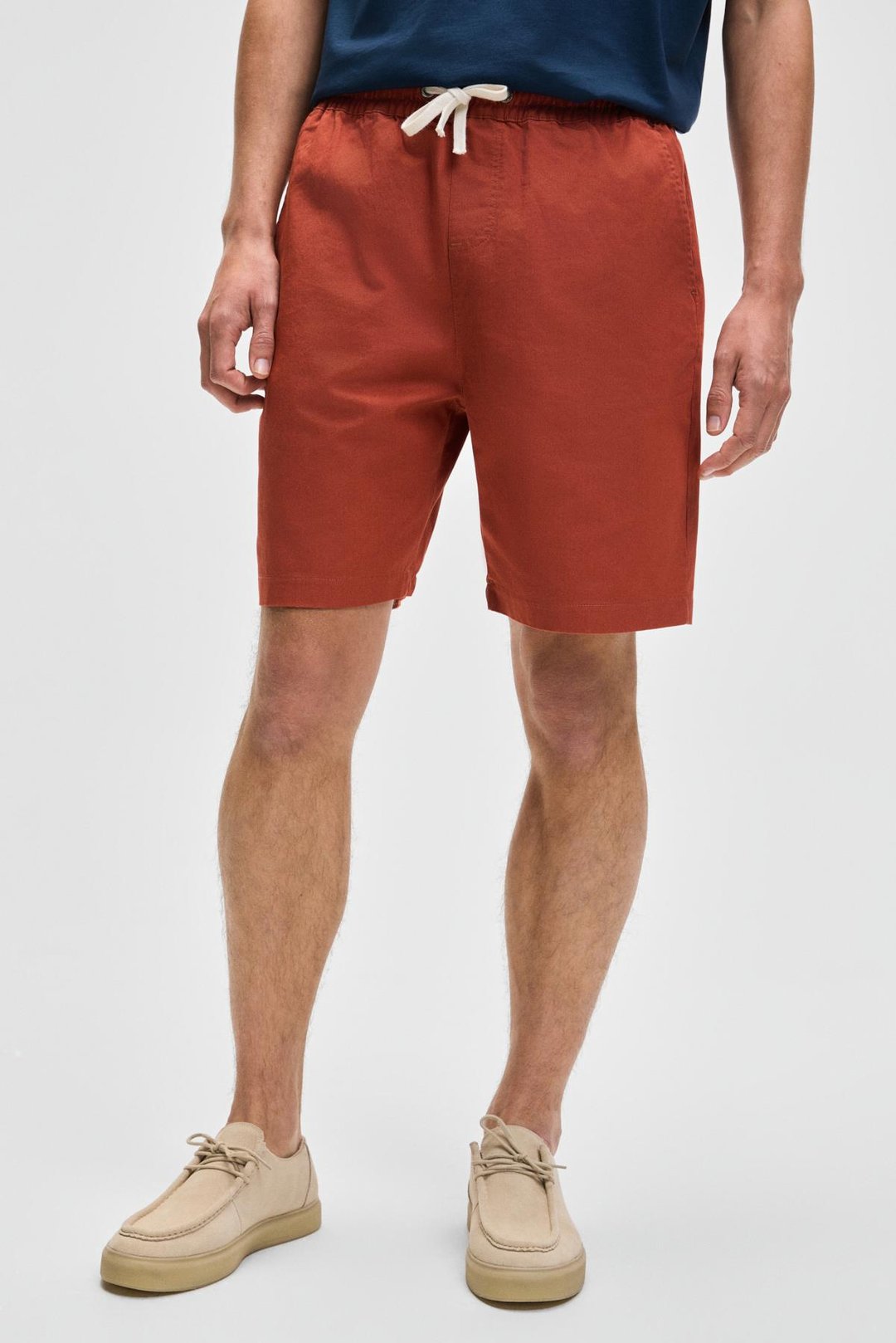 LASPER Erkek Likralı Yanları Cepli Beli Lastikli Relaxed Fit Kiremit Rengi Şort