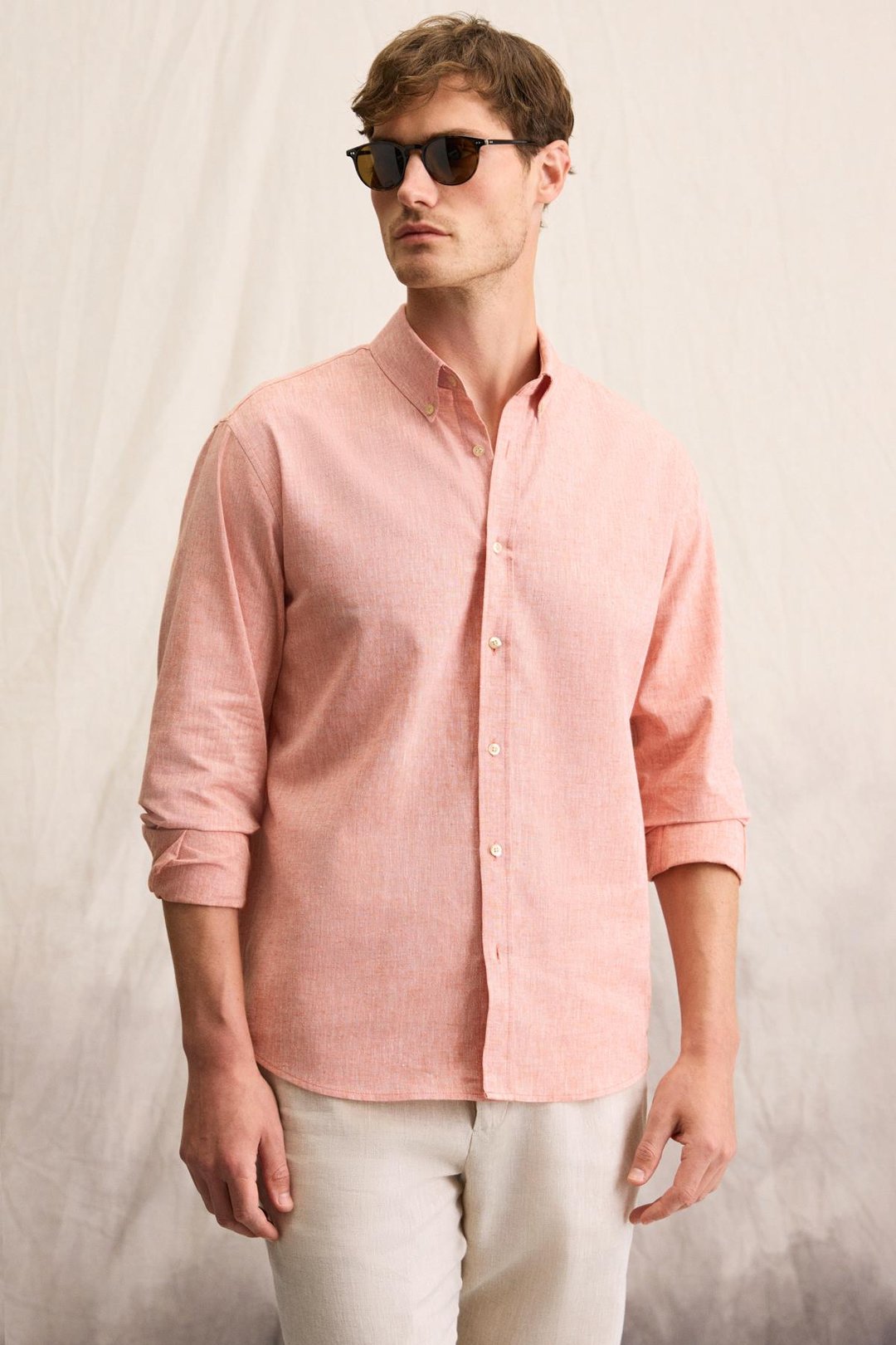 LASSE Erkek Gömlek Yaka Manşetli Uzun Kollu Regular Fit Turuncu Gömlek